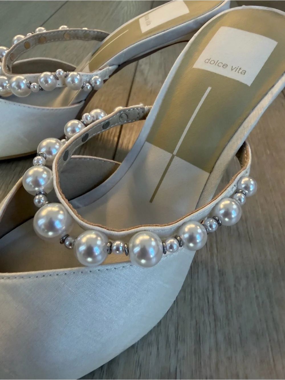 Dolce Vita Ivory Pearl-Embellished Pointed Mule Heels - Picture 6 of 13